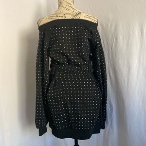 Long sleeve off the shoulder sweater dress.